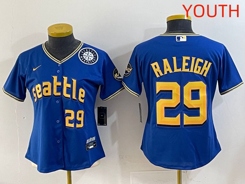 Youth 2025 Seattle Mariners #29 Raleigh Blue City Edition Nike MLB Jersey style 5